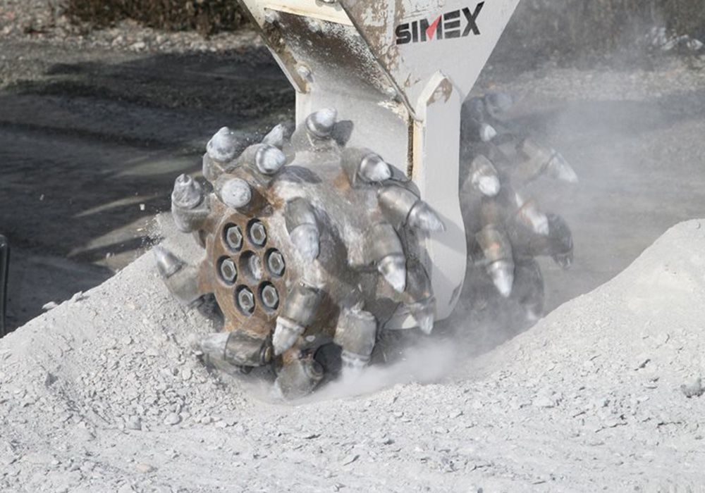 Simex twin header rock grinder in demolition